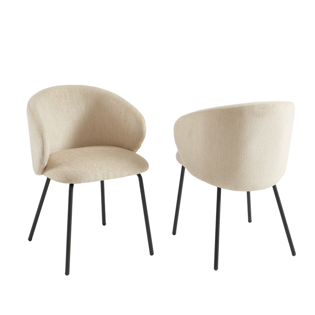 Cassie - Chairs - Chenille Fabric - Beige And Black Metal Legs