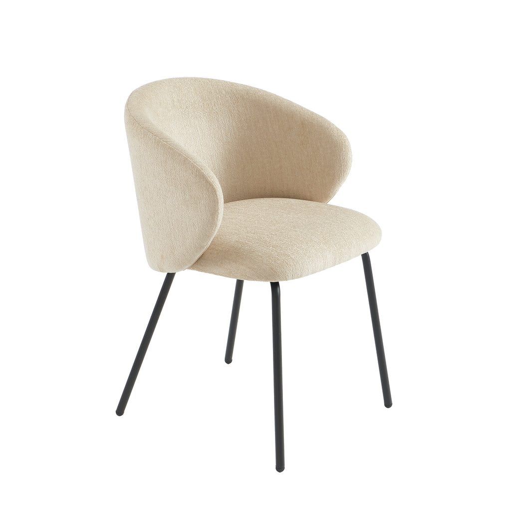 Cassie - Chairs - Chenille Fabric - Beige And Black Metal Legs
