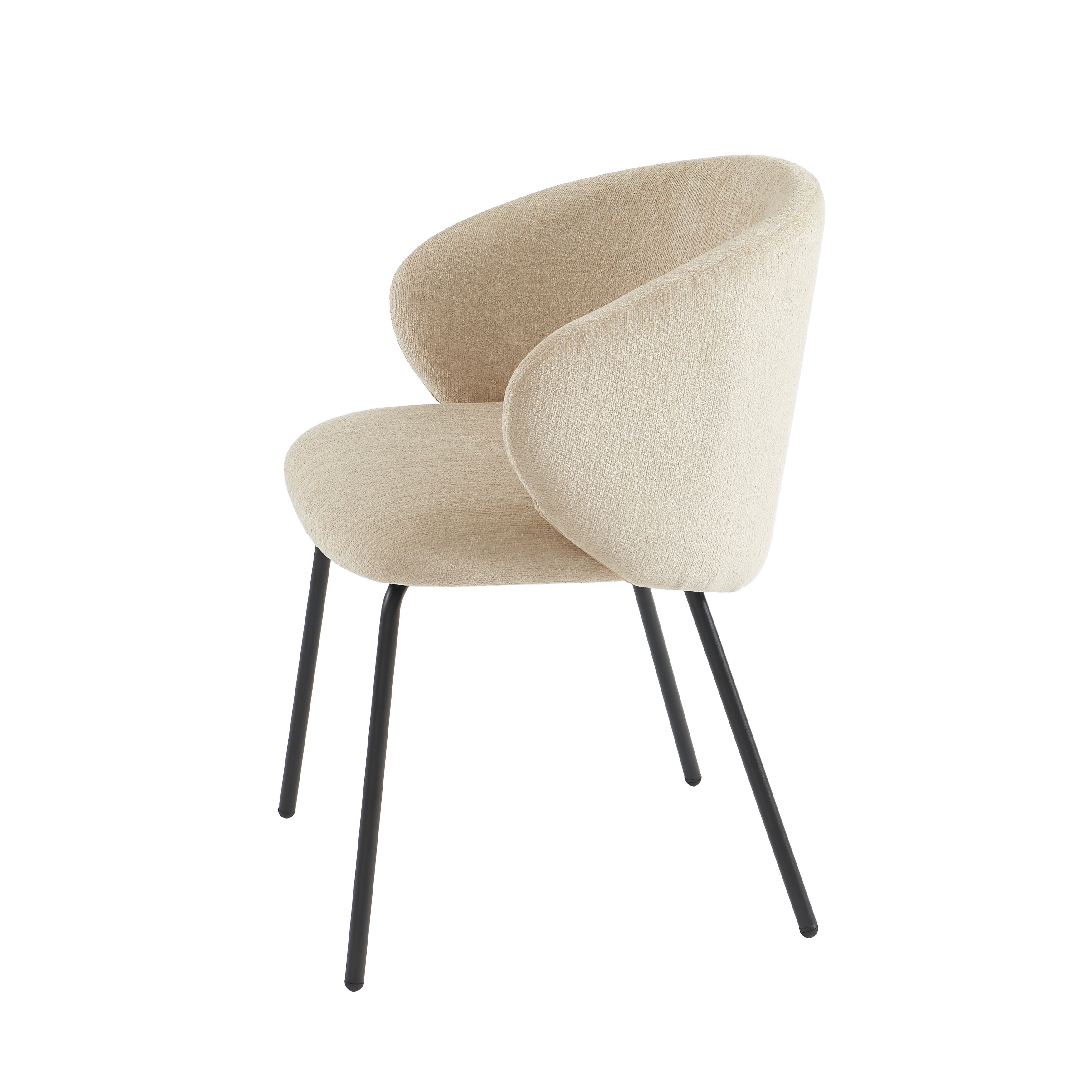 Cassie - Chairs - Chenille Fabric - Beige And Black Metal Legs
