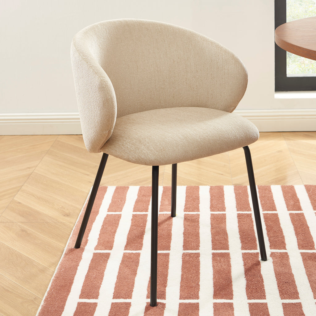 Cassie - Chairs - Chenille Fabric - Beige And Black Metal Legs