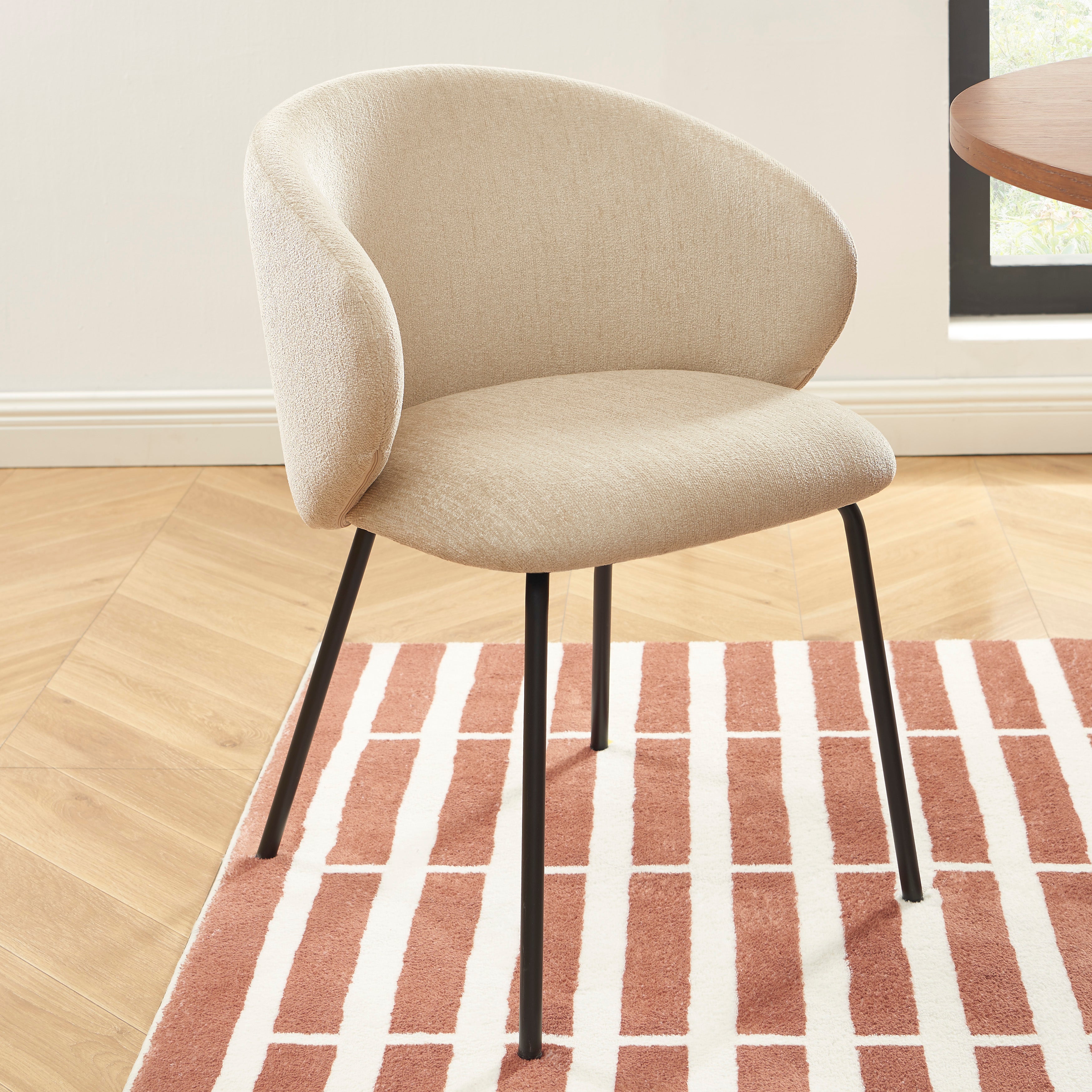 Cassie - Chairs - Chenille Fabric - Beige And Black Metal Legs
