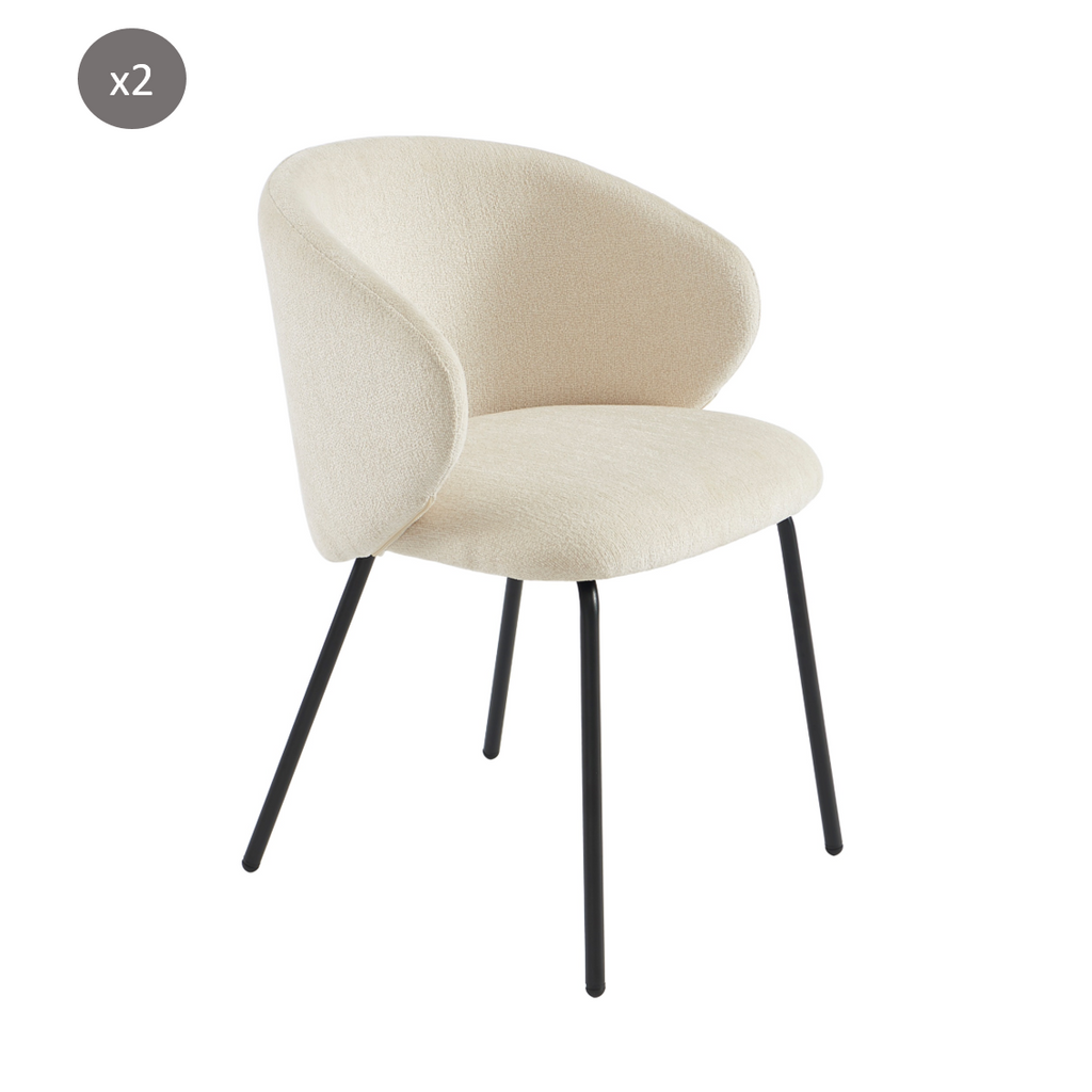 Cassie - Chairs - Chenille Fabric - Ecru With Black Metal Legs