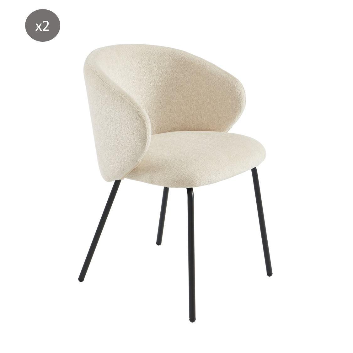Cassie - Chairs - Chenille Fabric - Ecru With Black Metal Legs