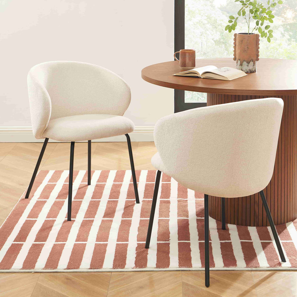 Cassie - Chairs - Chenille Fabric - Ecru With Black Metal Legs