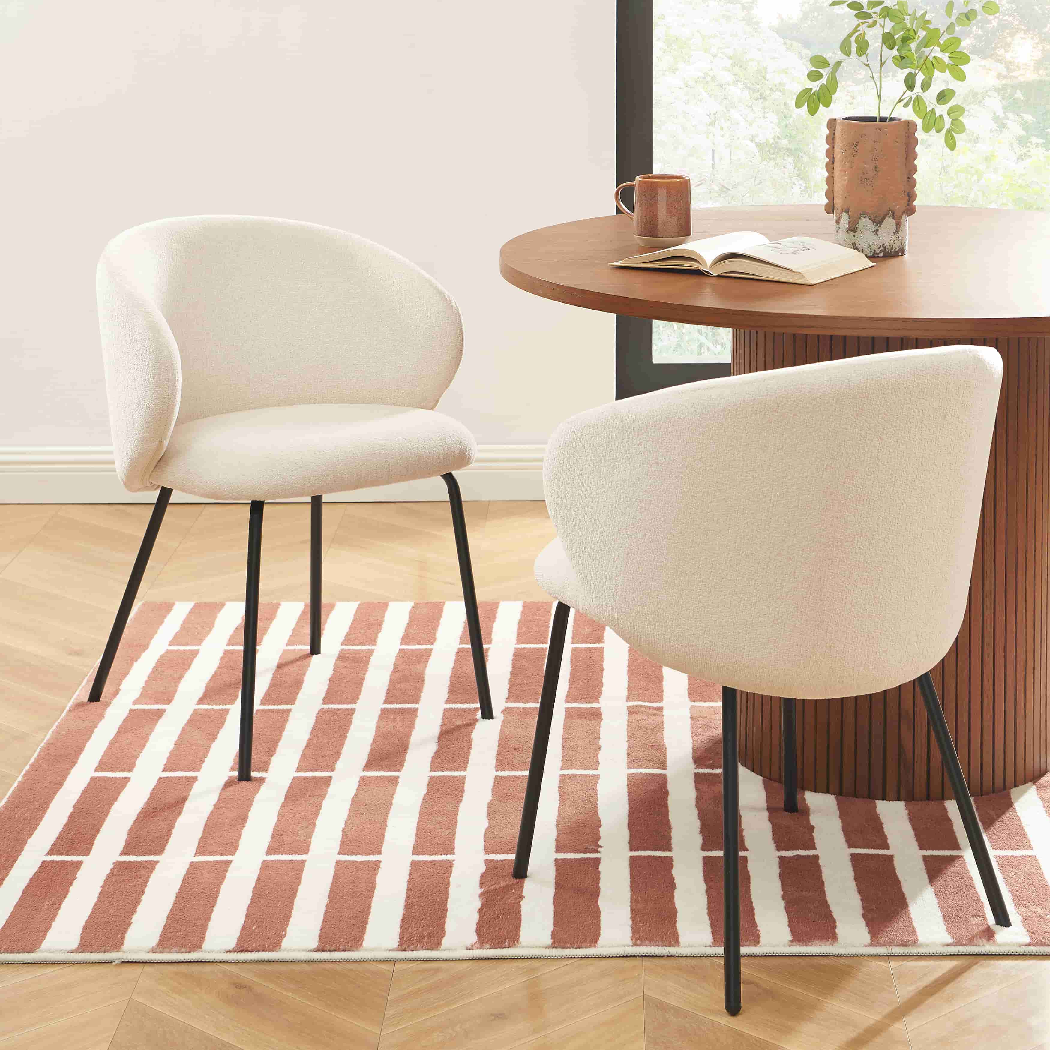 Cassie - Chairs - Chenille Fabric - Ecru With Black Metal Legs