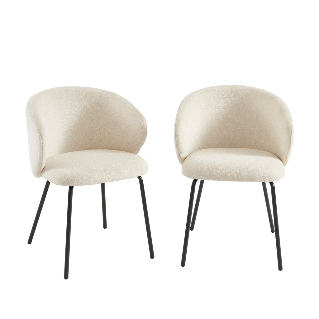 Cassie - Chairs - Chenille Fabric - Ecru With Black Metal Legs
