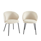 Cassie - Chairs - Chenille Fabric - Ecru With Black Metal Legs