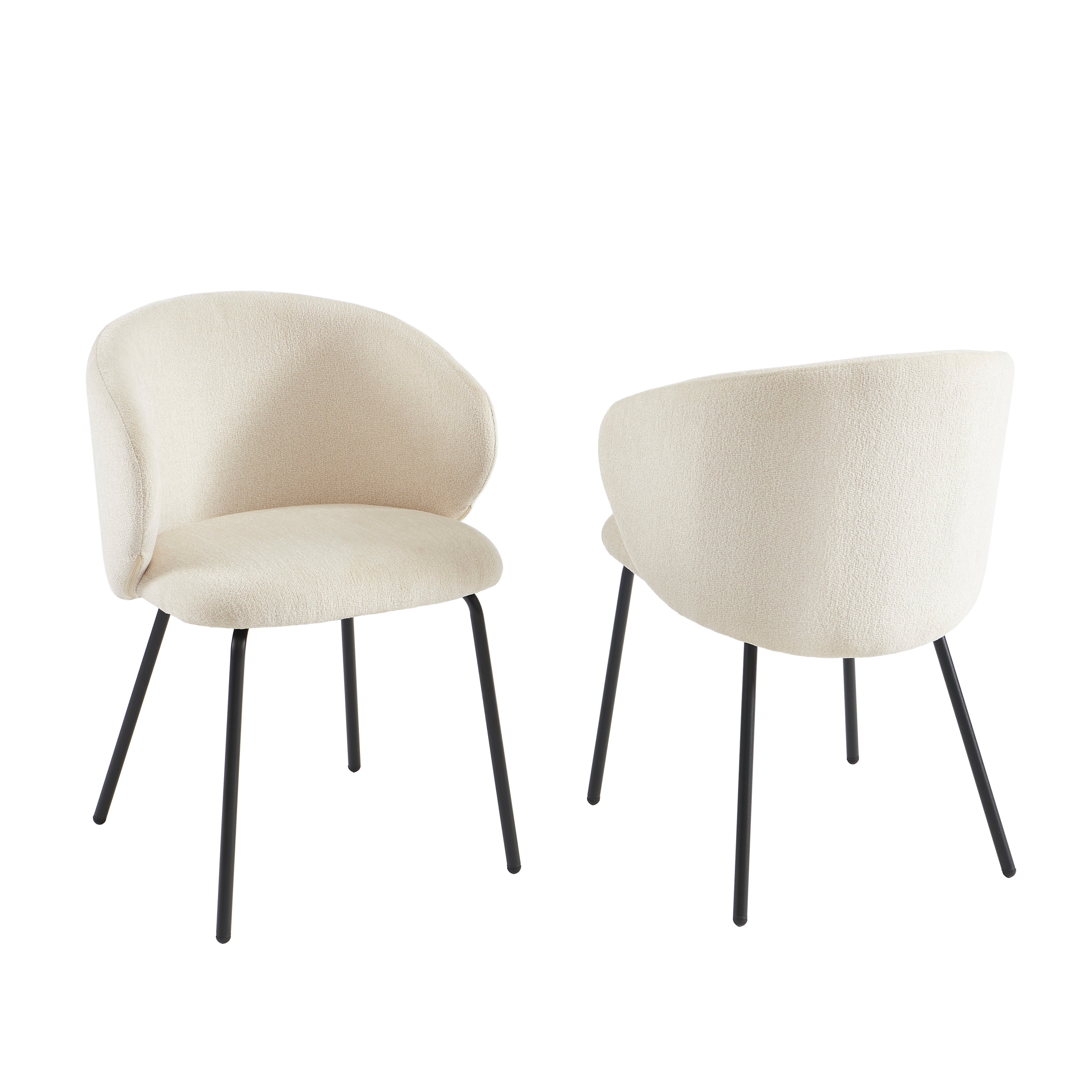 Cassie - Chairs - Chenille Fabric - Ecru With Black Metal Legs