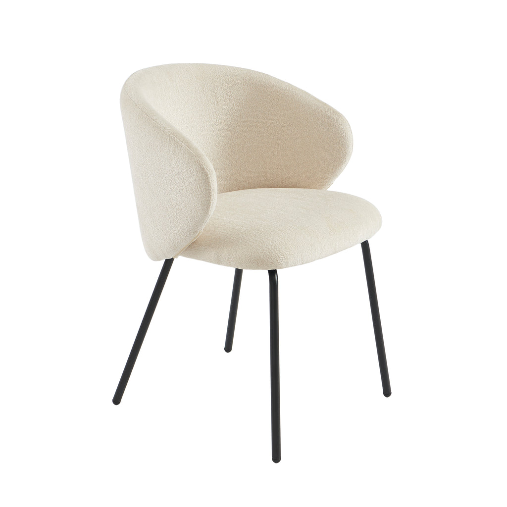 Cassie - Chairs - Chenille Fabric - Ecru With Black Metal Legs