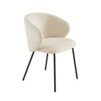 Cassie - Chairs - Chenille Fabric - Ecru With Black Metal Legs
