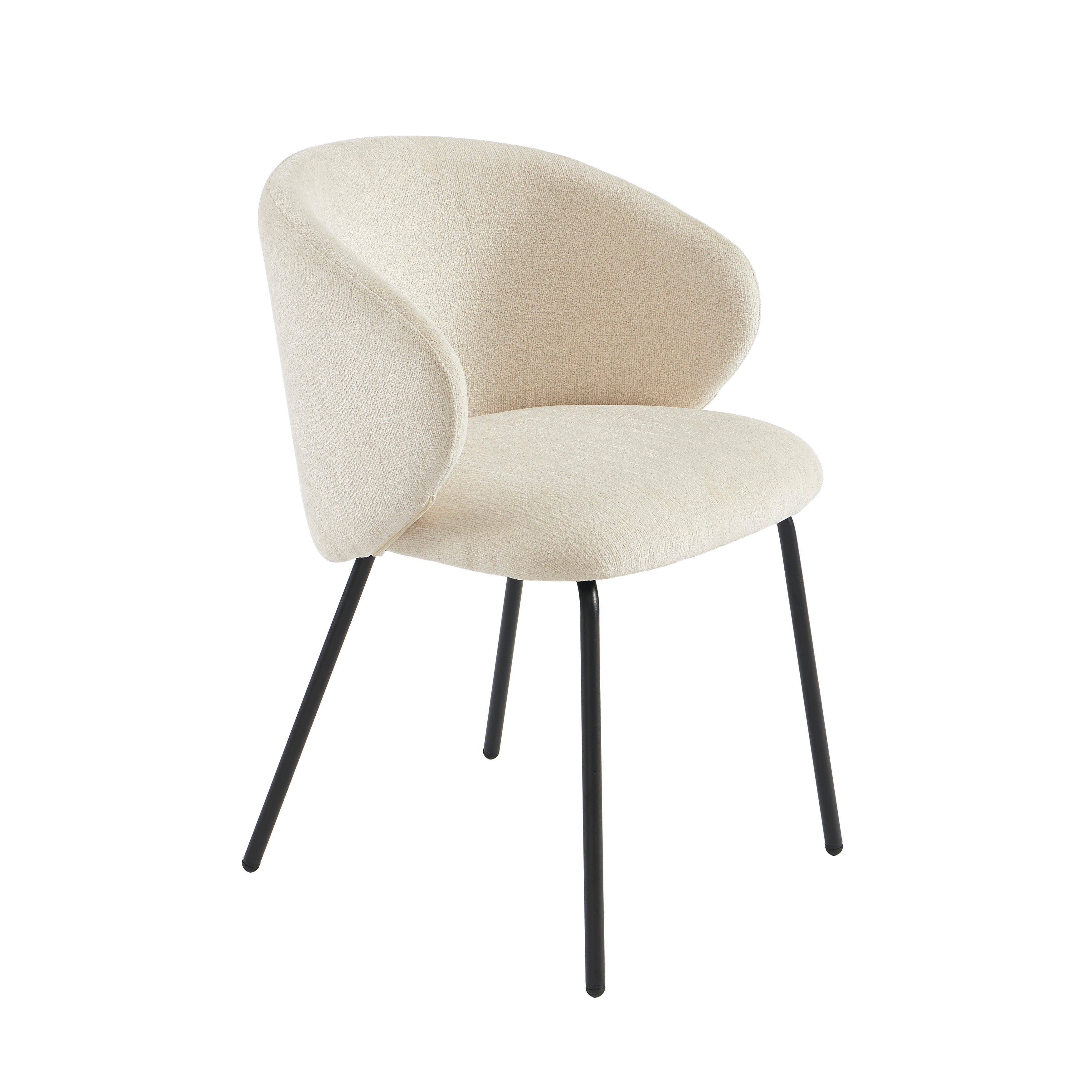 Cassie - Chairs - Chenille Fabric - Ecru With Black Metal Legs