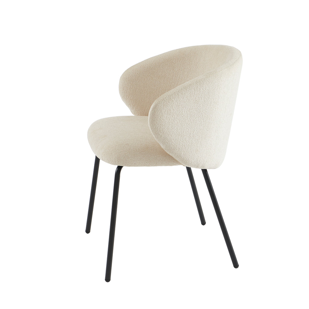 Cassie - Chairs - Chenille Fabric - Ecru With Black Metal Legs