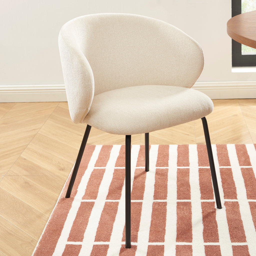 Cassie - Chairs - Chenille Fabric - Ecru With Black Metal Legs