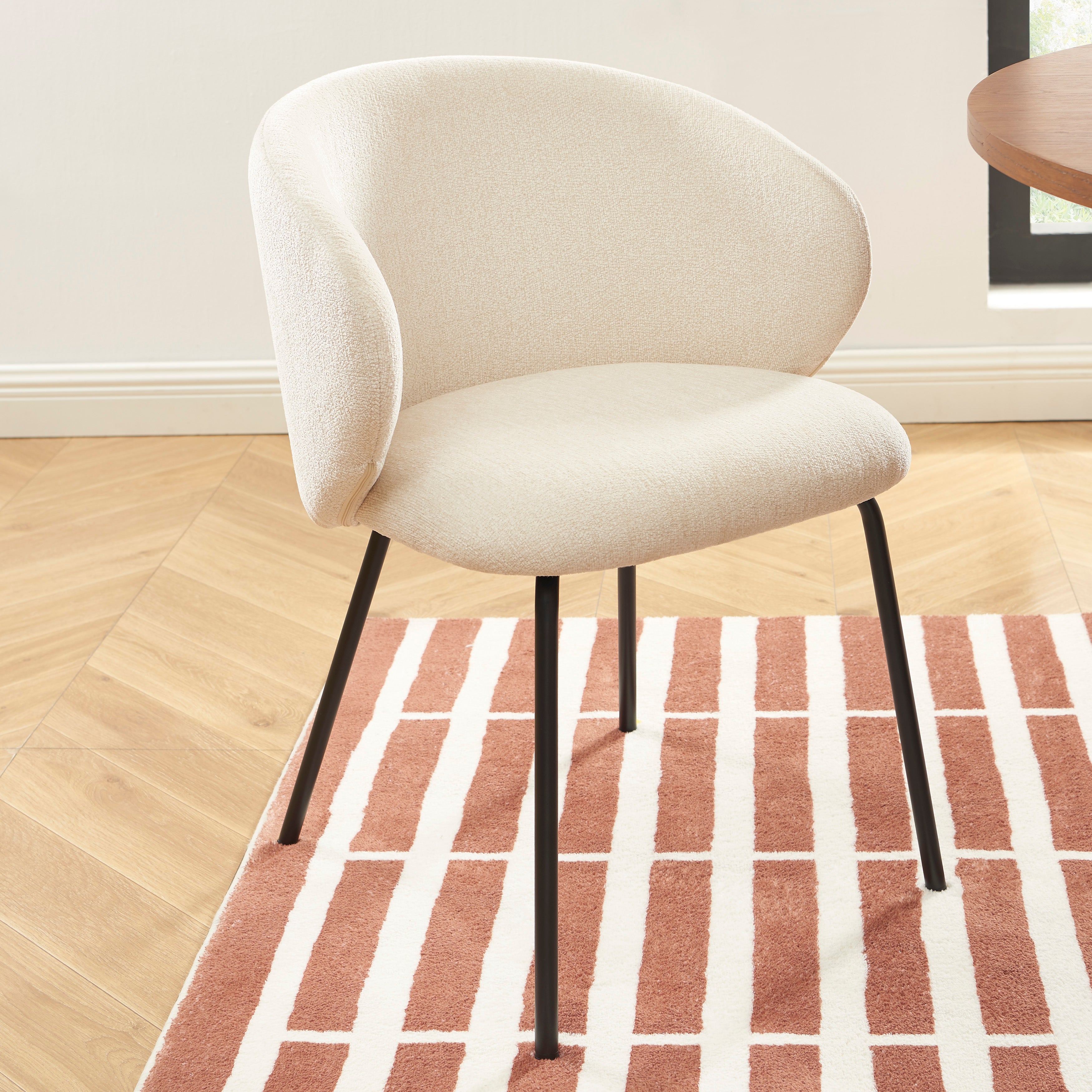 Cassie - Chairs - Chenille Fabric - Ecru With Black Metal Legs