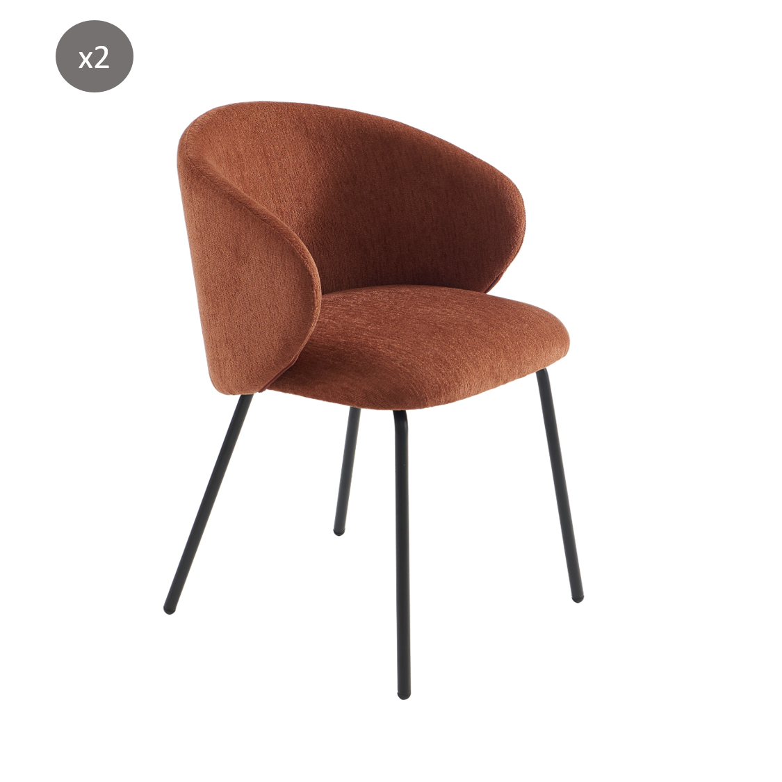 Cassie - Chairs - Chenille Fabric - Terracotta and Black Metal Legs