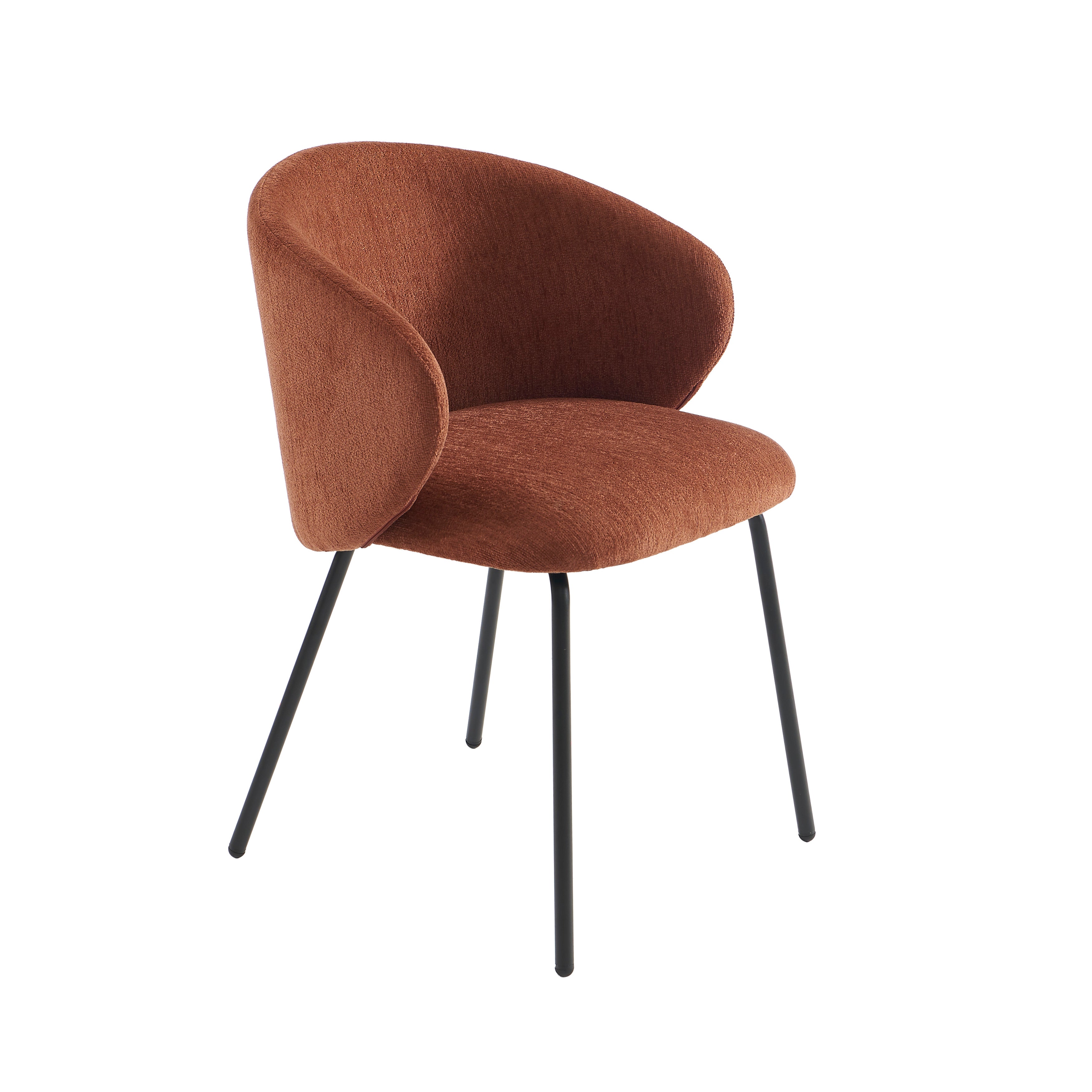 Cassie - Chairs - Chenille Fabric - Terracotta and Black Metal Legs