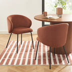 Cassie - Chairs - Chenille Fabric - Terracotta and Black Metal Legs