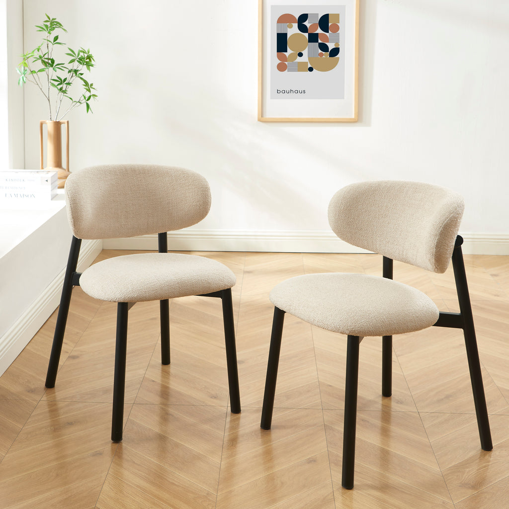 Ciara - Chairs - Boucle - Beige and Black Metal Legs
