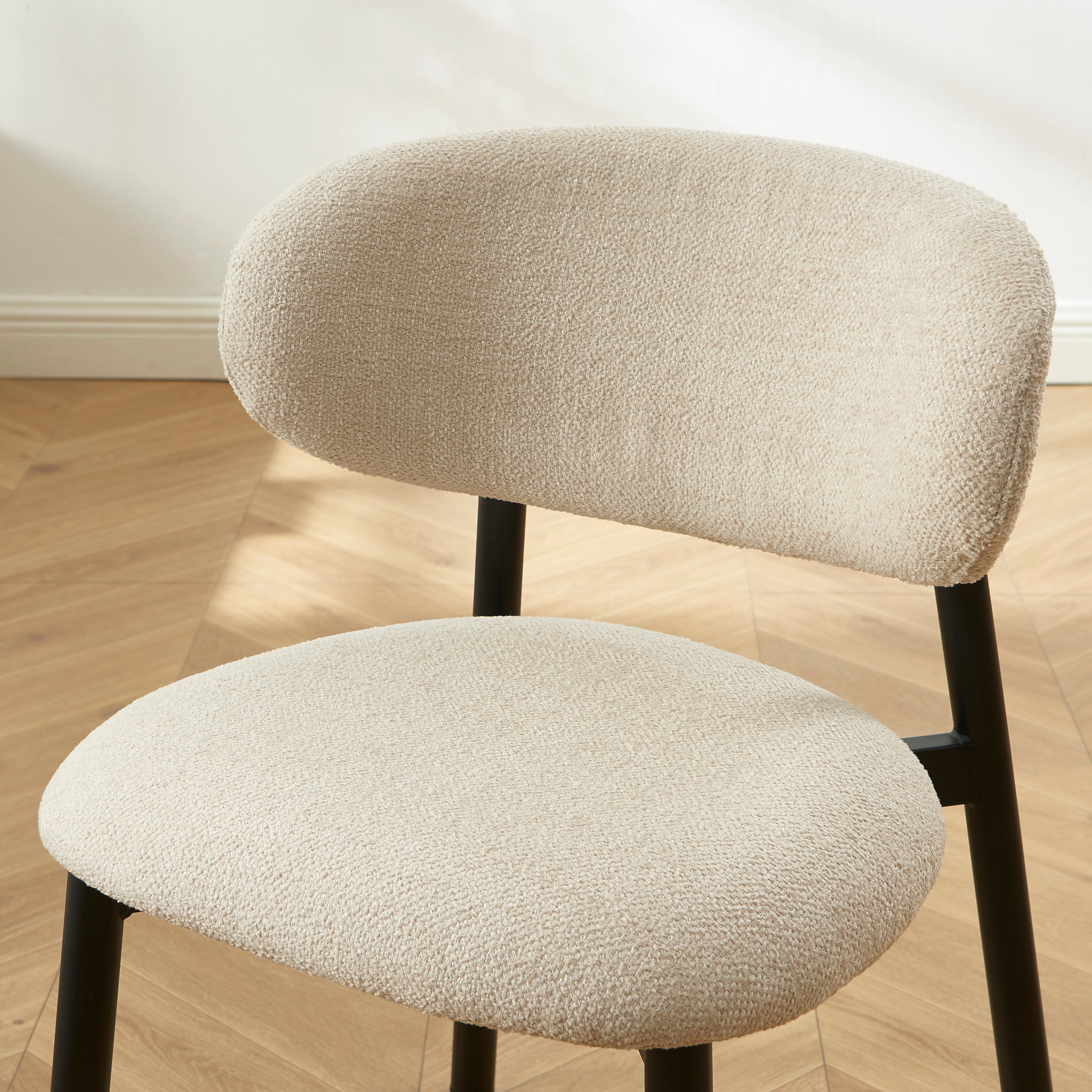 Ciara - Chairs - Boucle - Beige and Black Metal Legs
