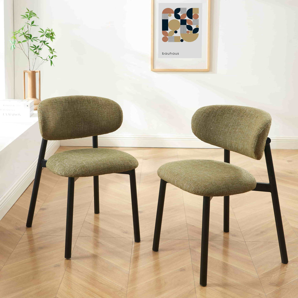 Ciara - Chairs - Bouclette - Khaki And Black Metal Legs