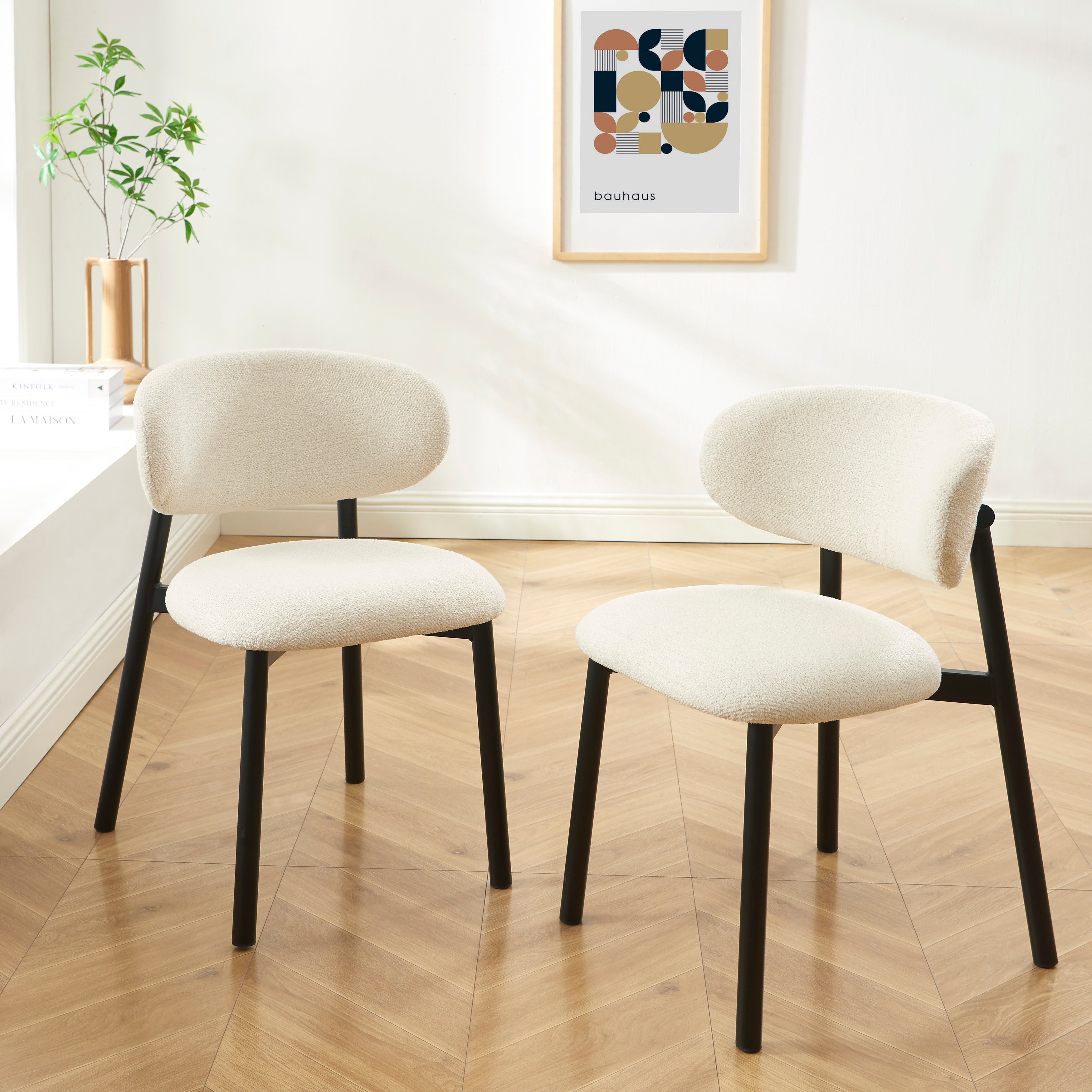 Ciara - Chairs - Ecru Bouclé And Metal Legs - Black