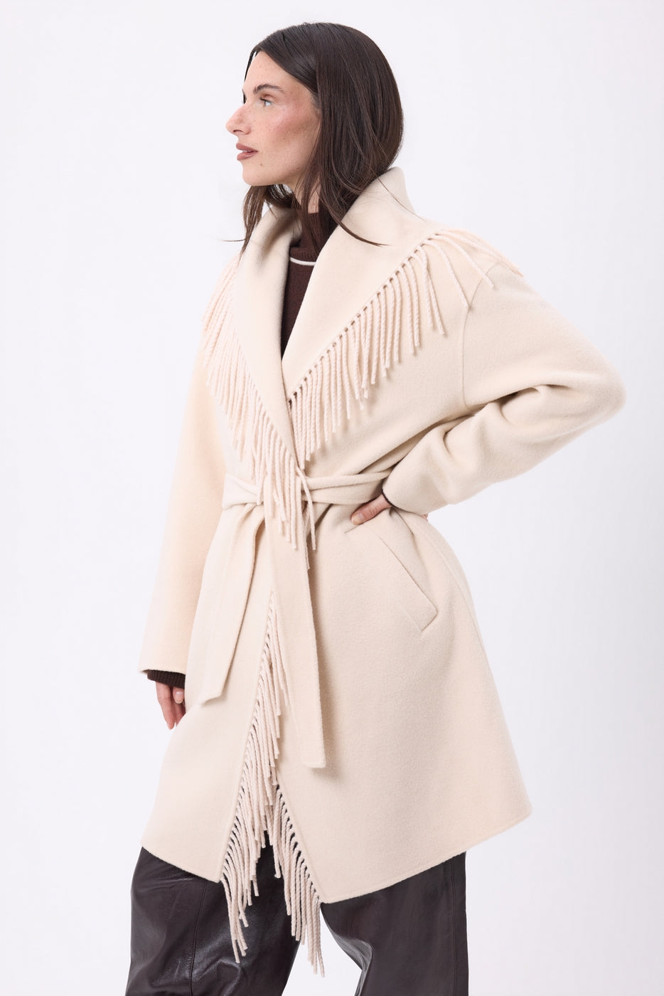 Manteau À Franges Sienna - Beige - Femme