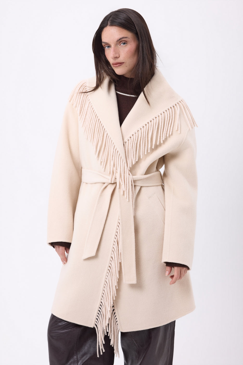 Manteau À Franges Sienna - Beige - Femme