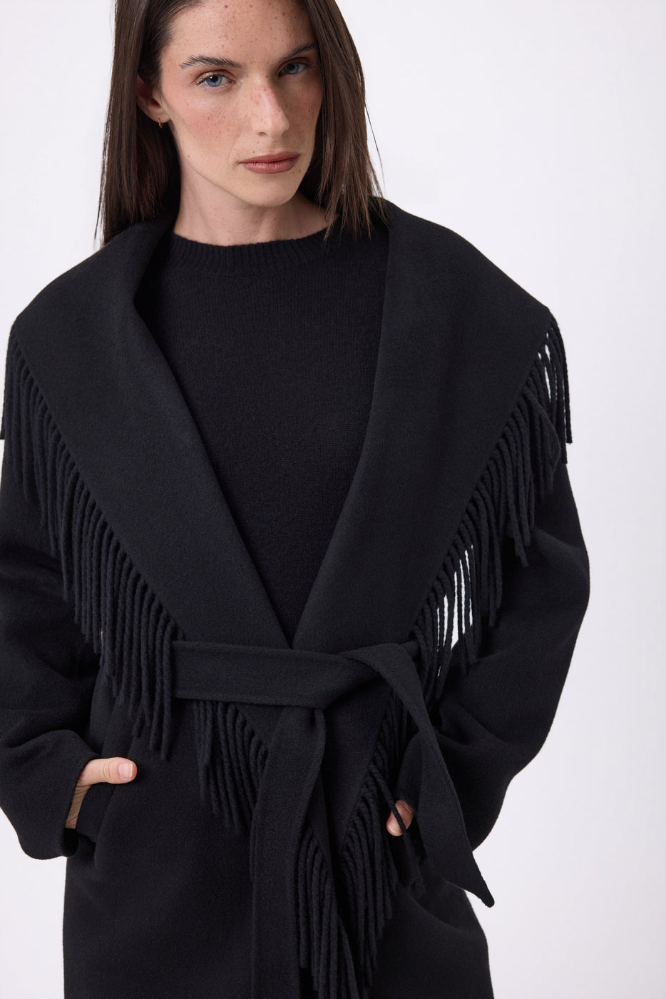 Manteau À Franges Sienna - Noir - Femme