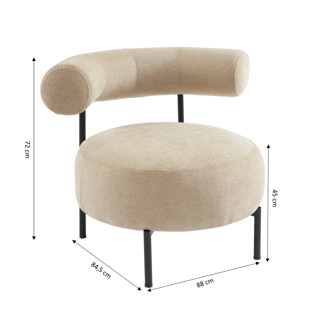 Farel - Chairs - Chenille Fabric - Beige and Black Metal Legs