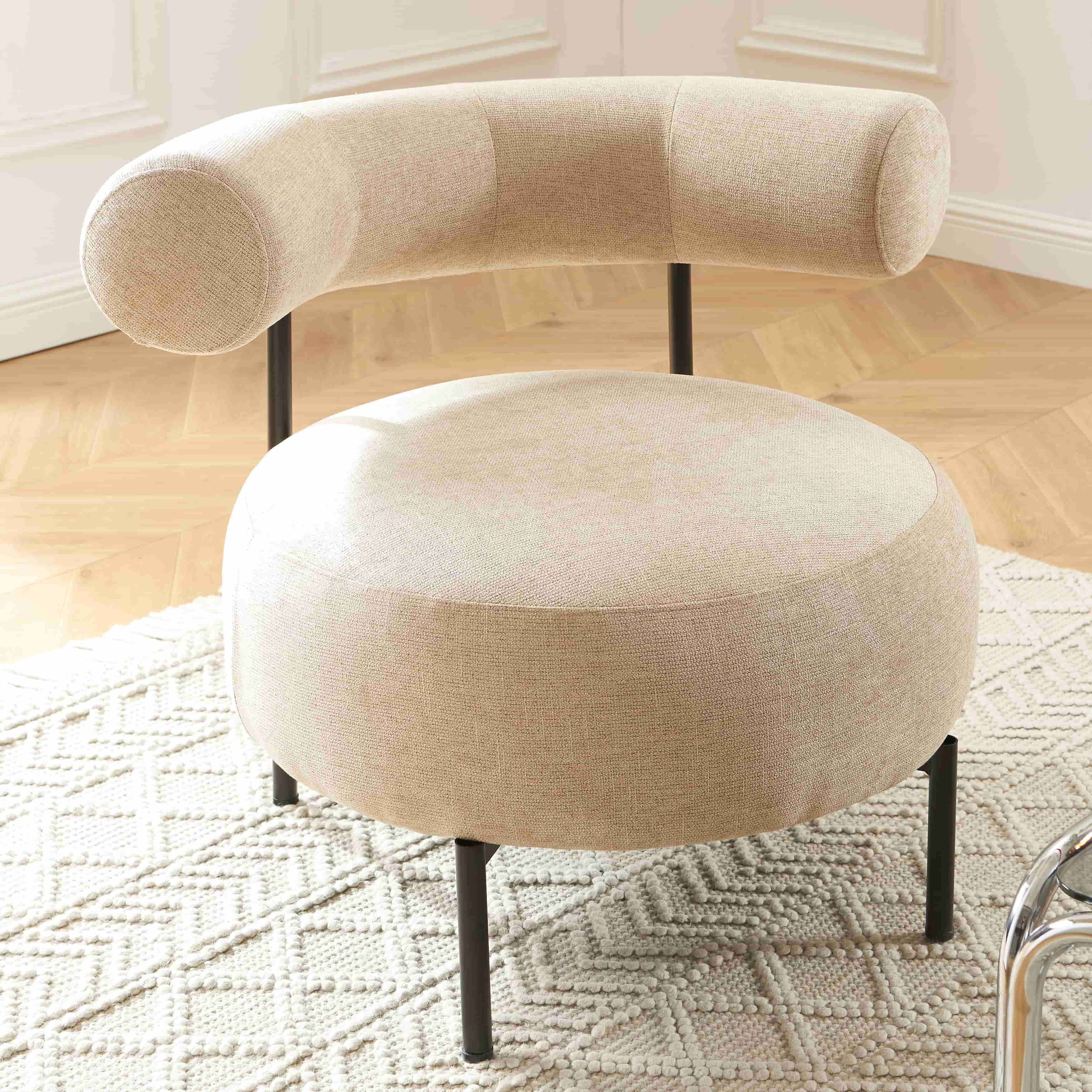Farel - Chairs - Chenille Fabric - Beige and Black Metal Legs