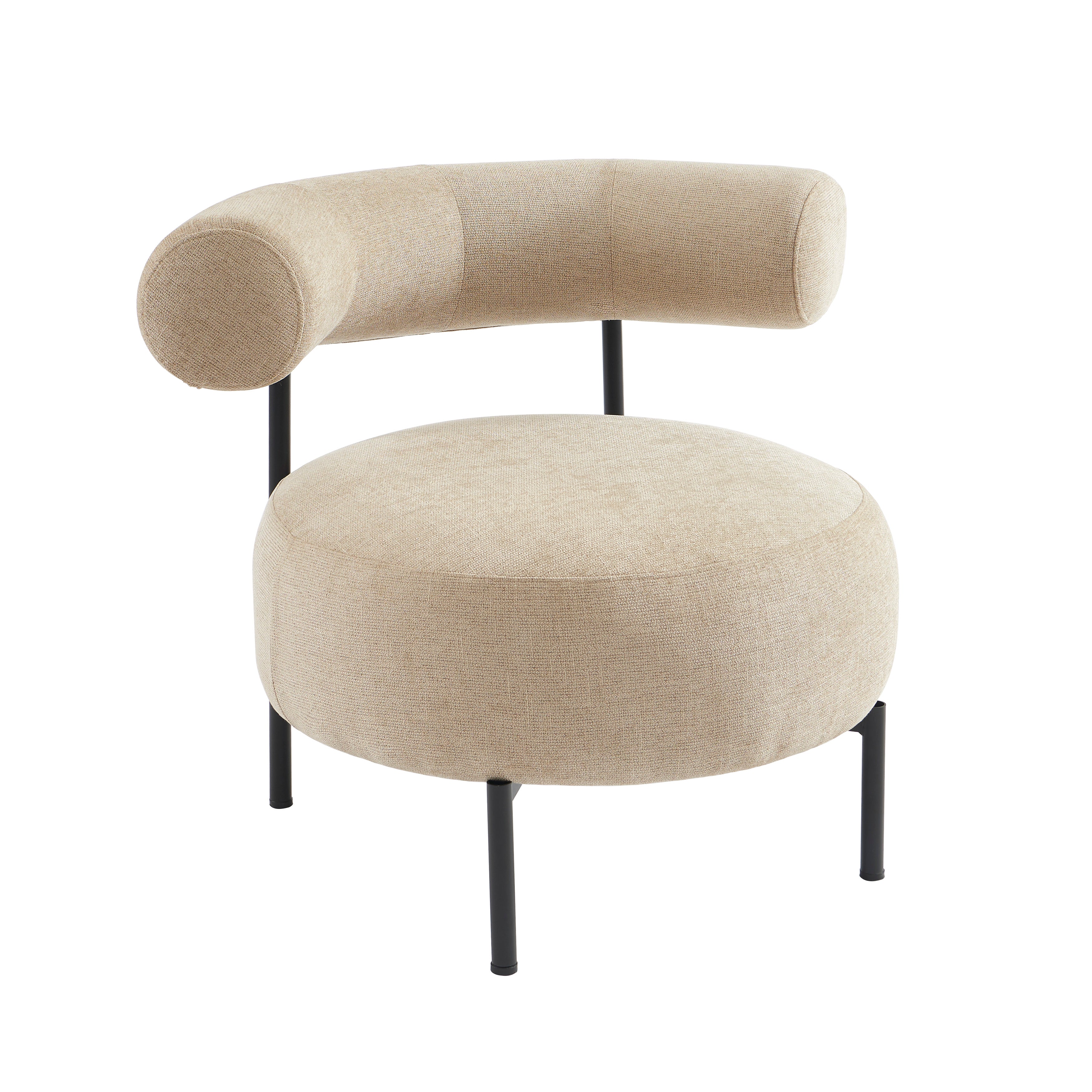 Farel - Chairs - Chenille Fabric - Beige and Black Metal Legs