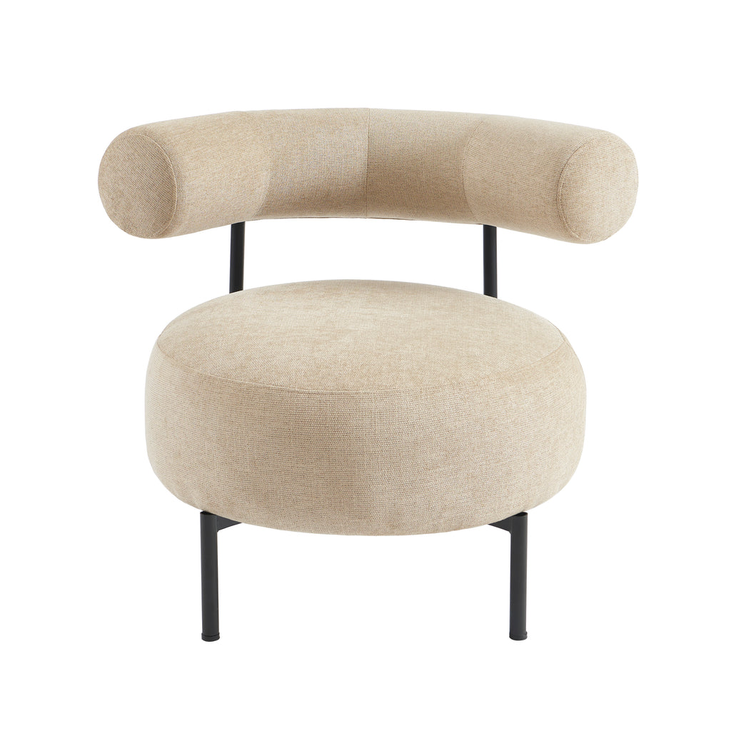 Farel - Chairs - Chenille Fabric - Beige and Black Metal Legs