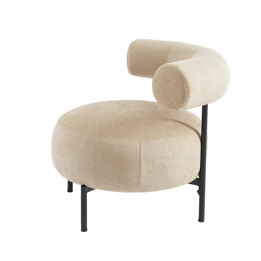Farel - Chairs - Chenille Fabric - Beige and Black Metal Legs