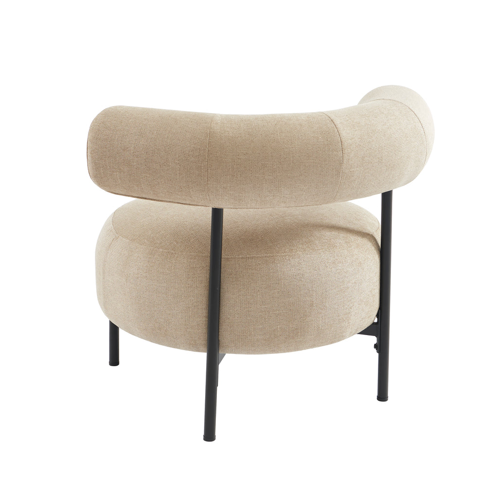 Farel - Chairs - Chenille Fabric - Beige and Black Metal Legs