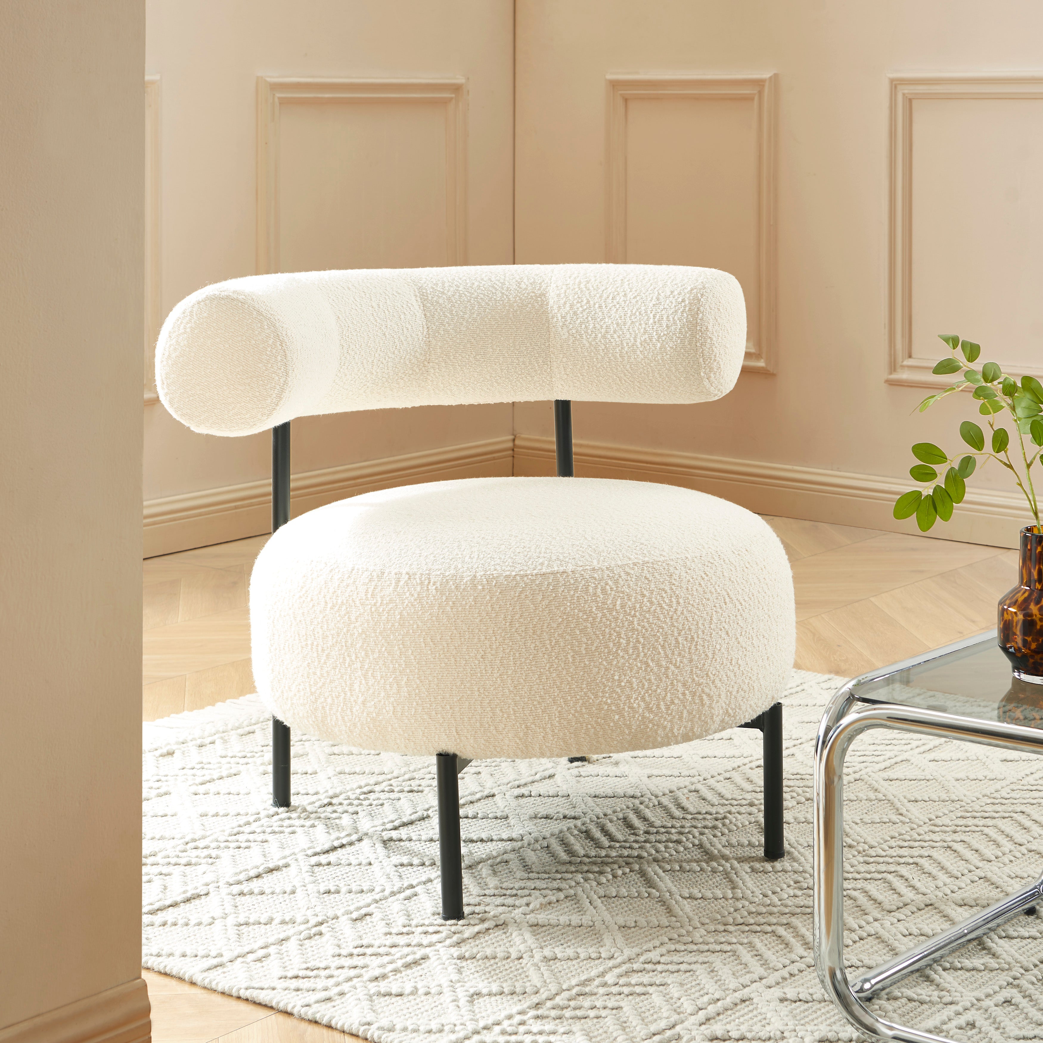 Farel - Chairs - Ecru Bouclé And Metal Legs - Black