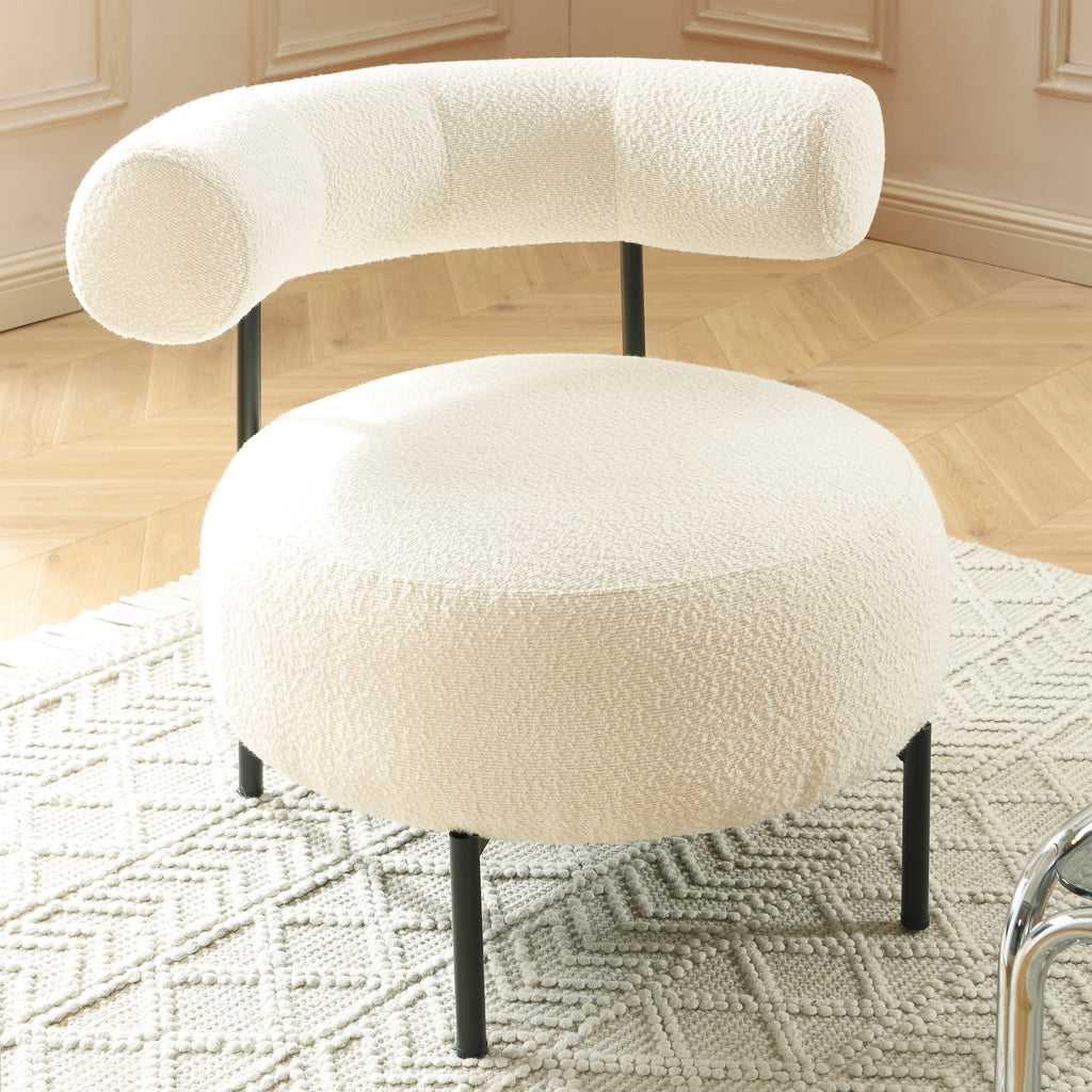 Farel - Chairs - Ecru Bouclé And Metal Legs - Black