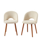 Set of 2 Simone Chairs - Off-White Boucle Fabric Walnut-Stained Wood Legs