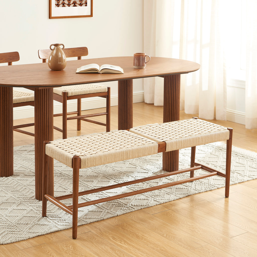 Motto - Hallway Bench - Solid Oak - Walnut and Rope