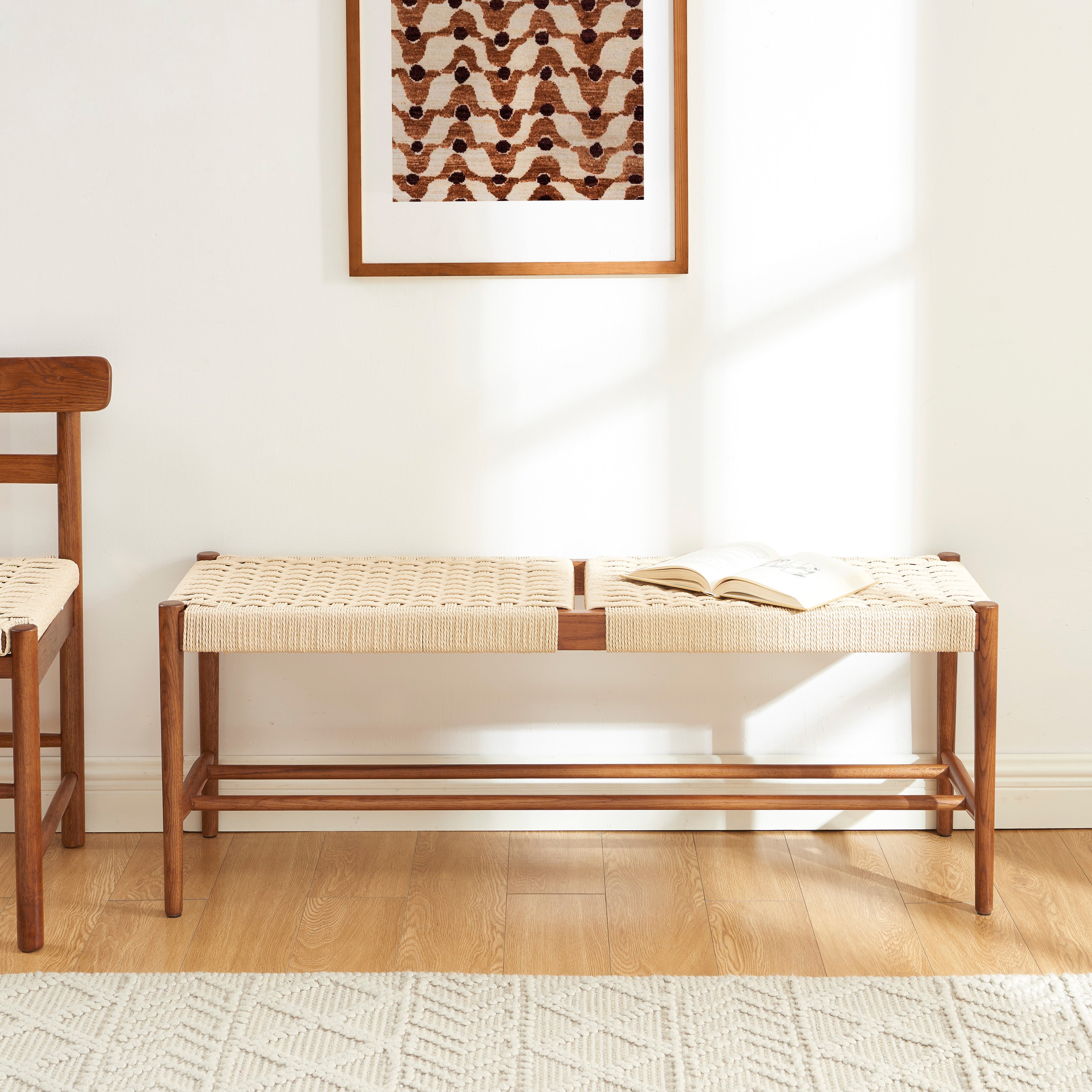 Motto - Hallway Bench - Solid Oak - Walnut and Rope