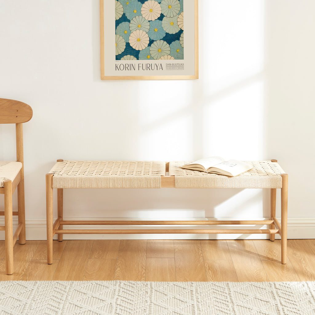 Motto - Entryway Bench - Solid Oak And Rope