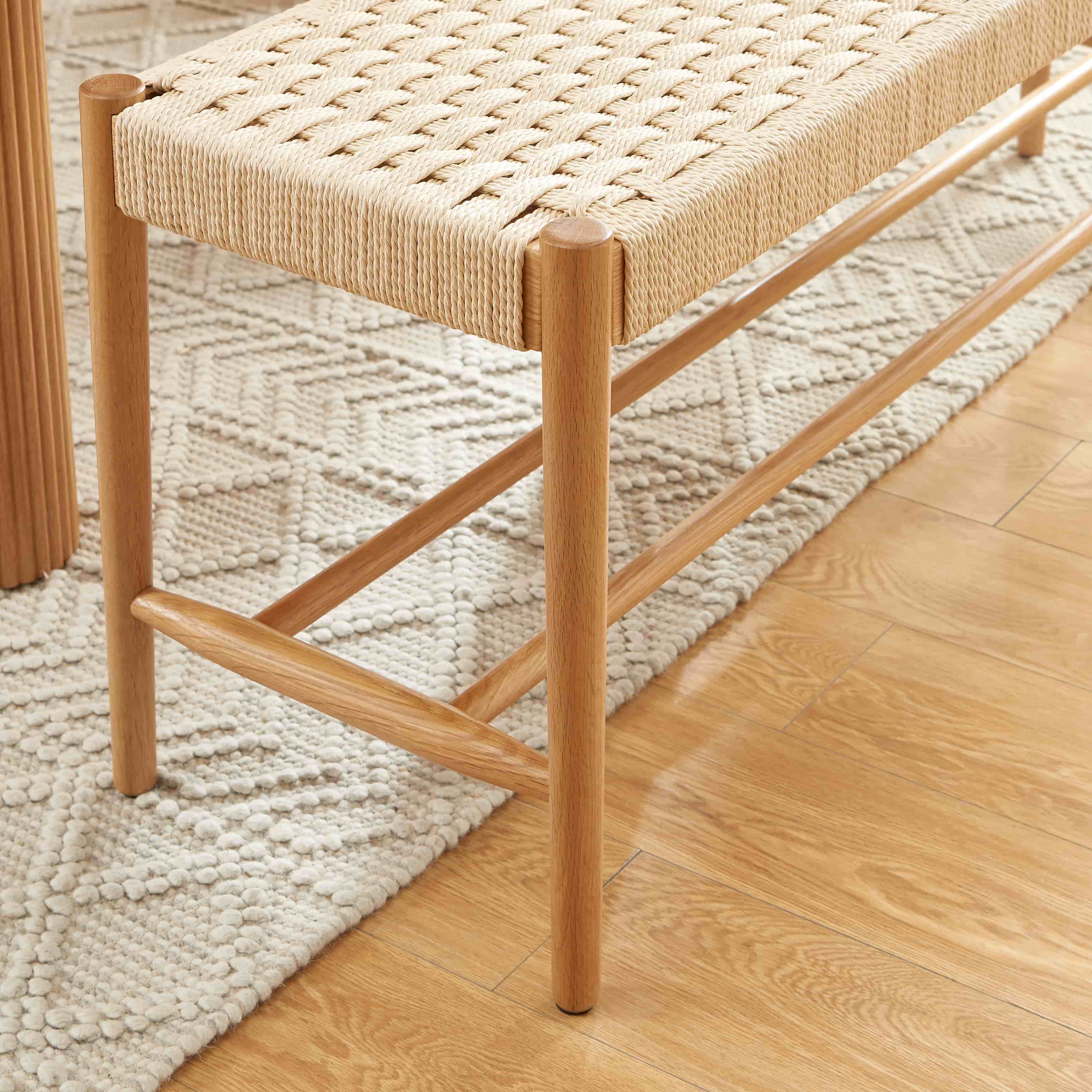 Motto - Entryway Bench - Solid Oak And Rope