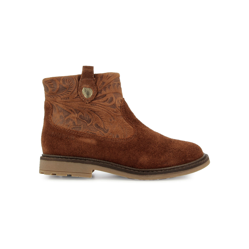 Pom d'Api – Pom D'Api - Sister Cover - Marron, brauner halbhoher Schuh aus Veloursleder mit eingeprägtem Muster an der Seite