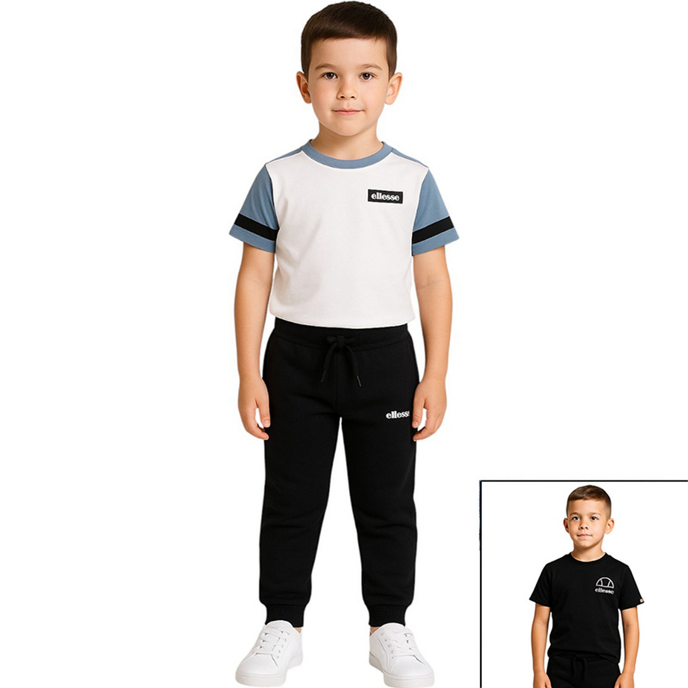 Pack de 2 Camisetas y Pantalones de Chándal Ellesse Niño Blanco/Negro