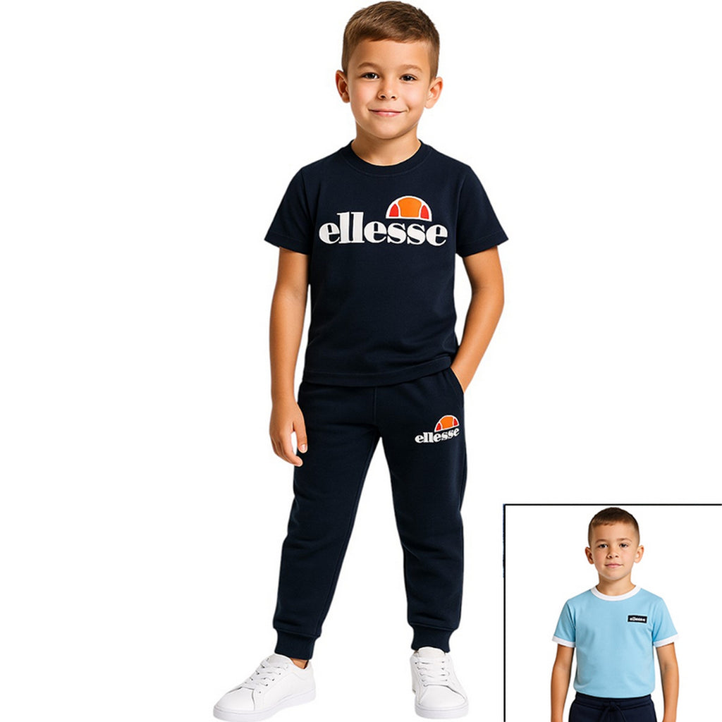 Pack de 2 Camisetas y Pantalones de Chándal Ellesse Niño Azul Marino/Azul