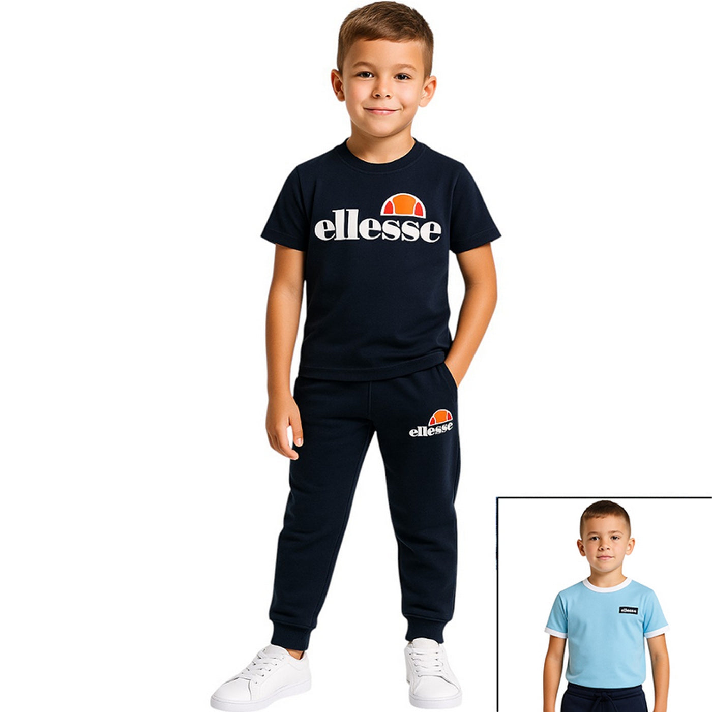 Pack de 2 Camisetas y Pantalones de Chándal Ellesse Niño Azul Marino/Azul