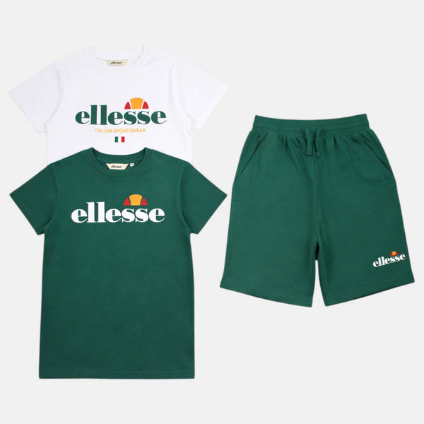 Pack de 2 Camisetas y Pantalones Cortos Ellesse Niño Blanco/Verde