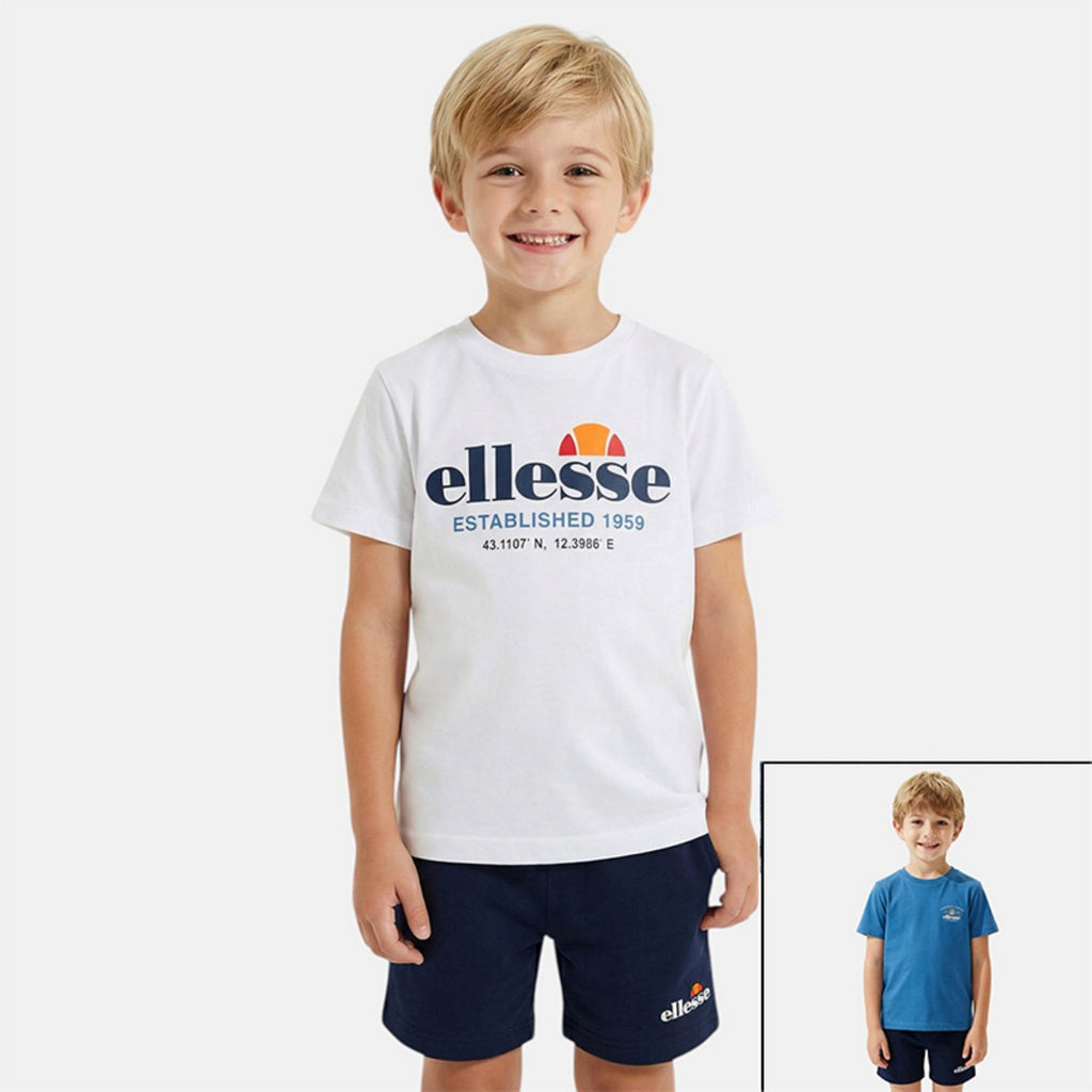 Pack of 2 Ellesse Boys' T-Shirts and Shorts - White/Navy