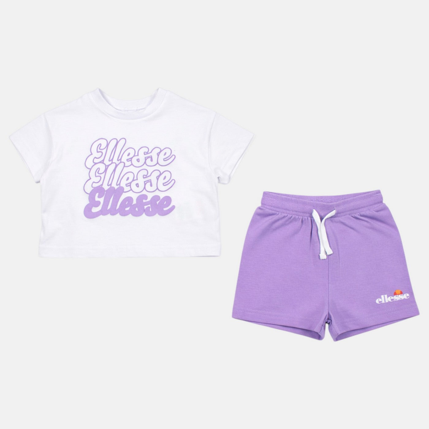 Pack Of 2 Ellesse Girls' T-Shirts And Shorts - Purple/White