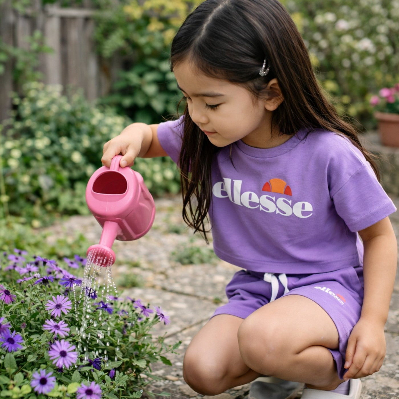 Pack de 2 camisetas y pantalones cortos Ellesse Niña - Morado/Blanco