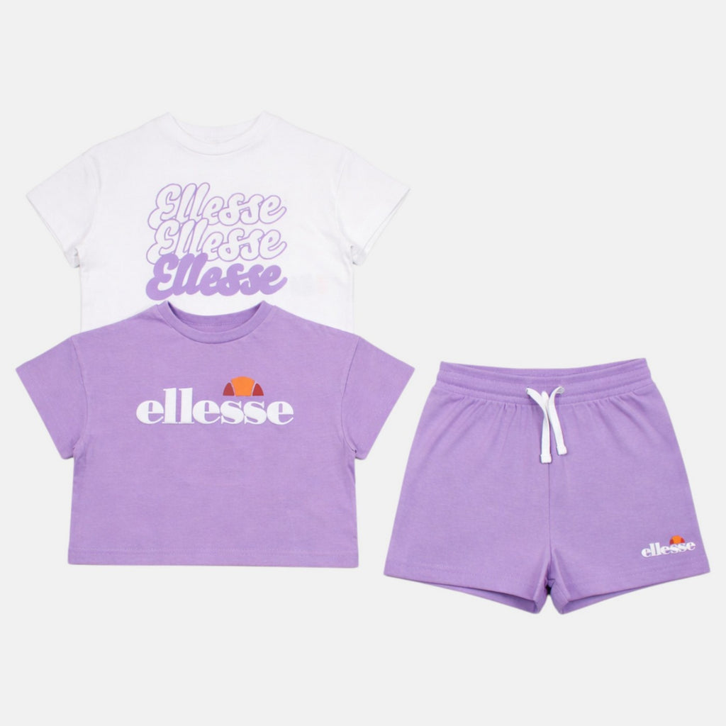 Pack de 2 camisetas y pantalones cortos Ellesse Niña - Morado/Blanco